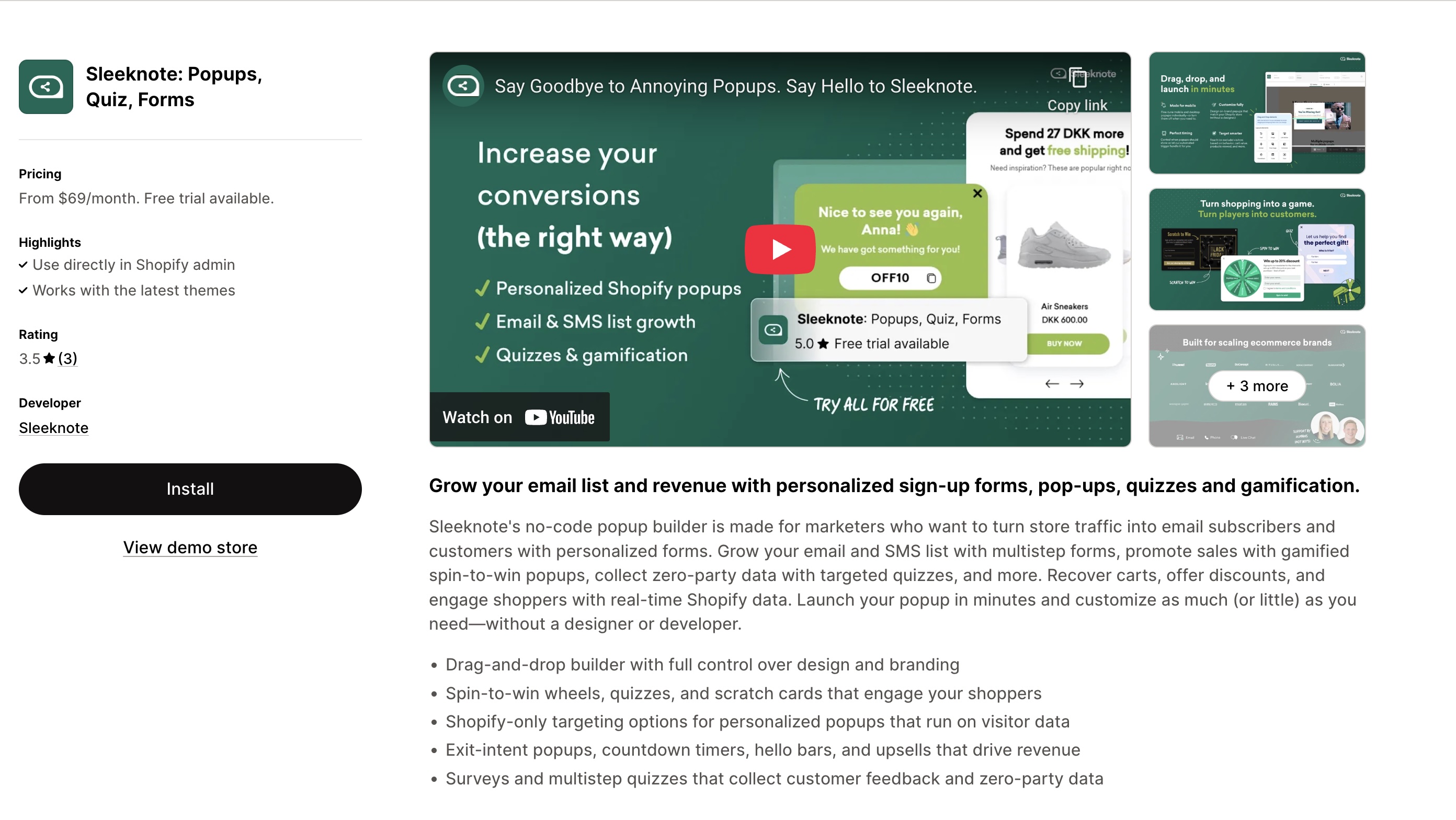 Sleeknote Shopify App – Popups, Quiz & Forms